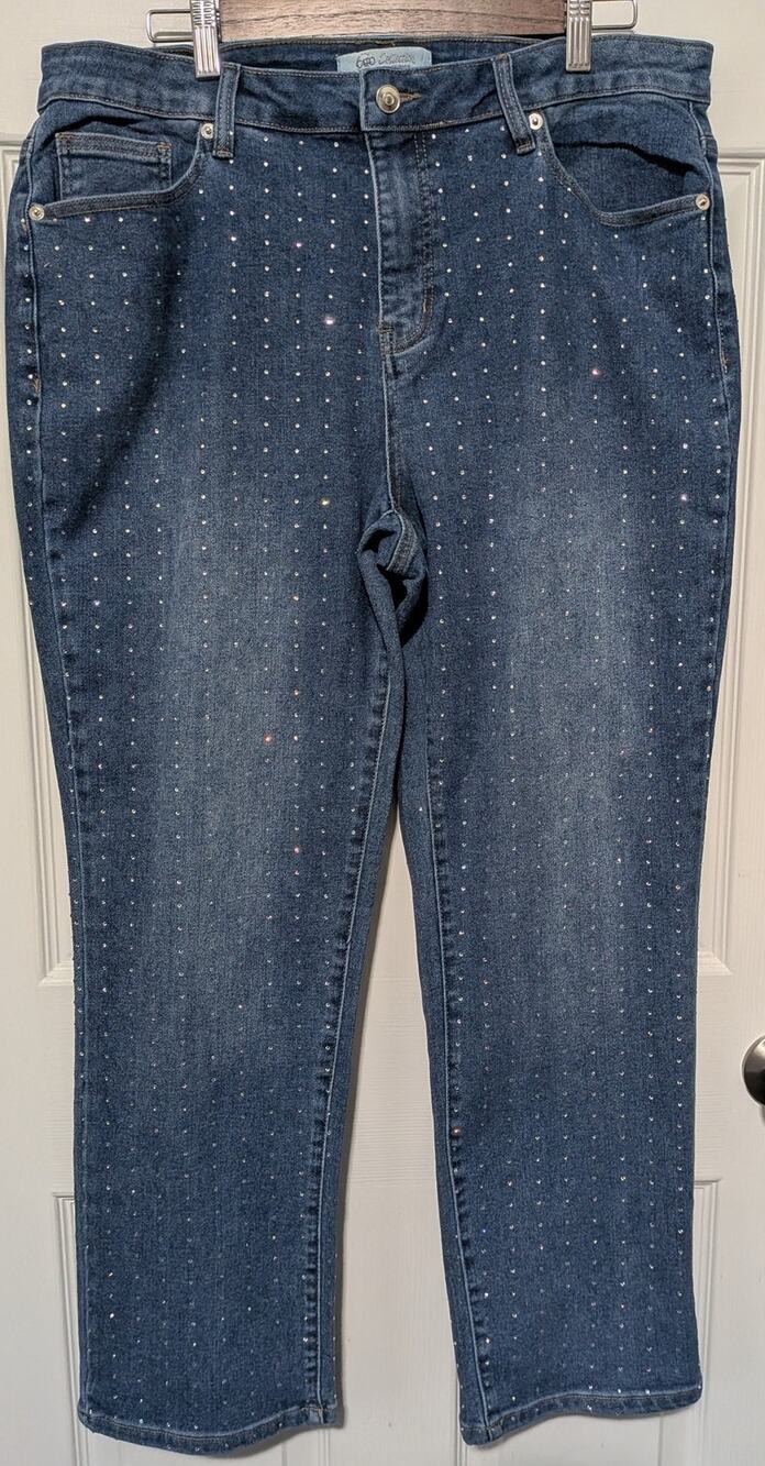 Cato High Rise Crystal Rhinestone Embellished Jeans Plus Size 18W Straight Leg